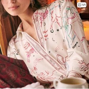 SEZANE Zodiac Print %100  Lux Silk Blouse